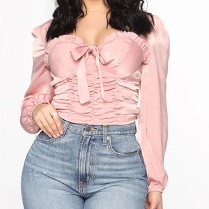 Fashion Nova Satin Me Crazy Crop Top - Blush